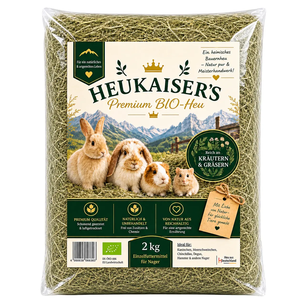 Heukaiser Premium BIO-Hø økologisk hø til kanin og marsvin 2 kg